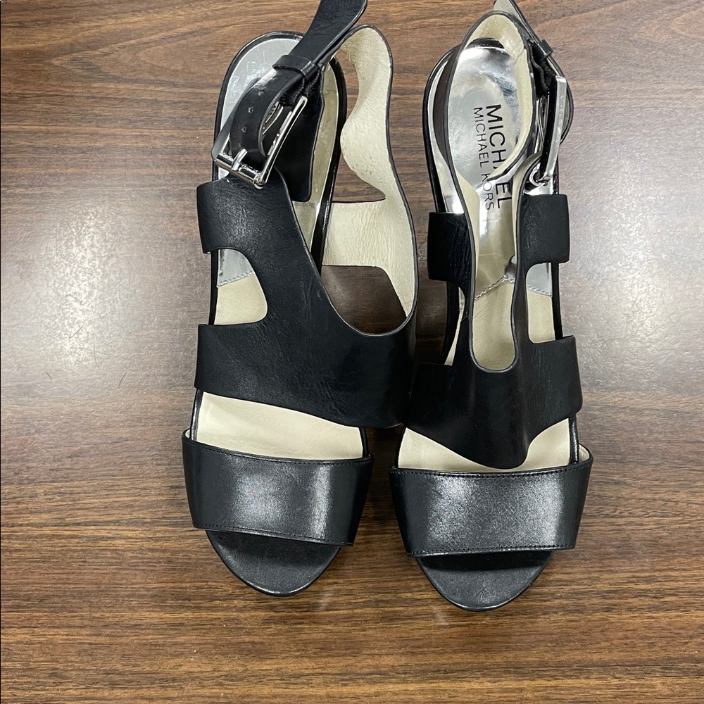 MICHAEL Michael Kors Black Leather Cutout Slingback Heels